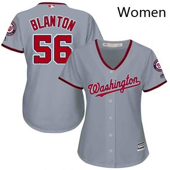 Womens Majestic Washington Nationals 56 Joe Blanton Replica Grey Road Cool Base MLB Jersey